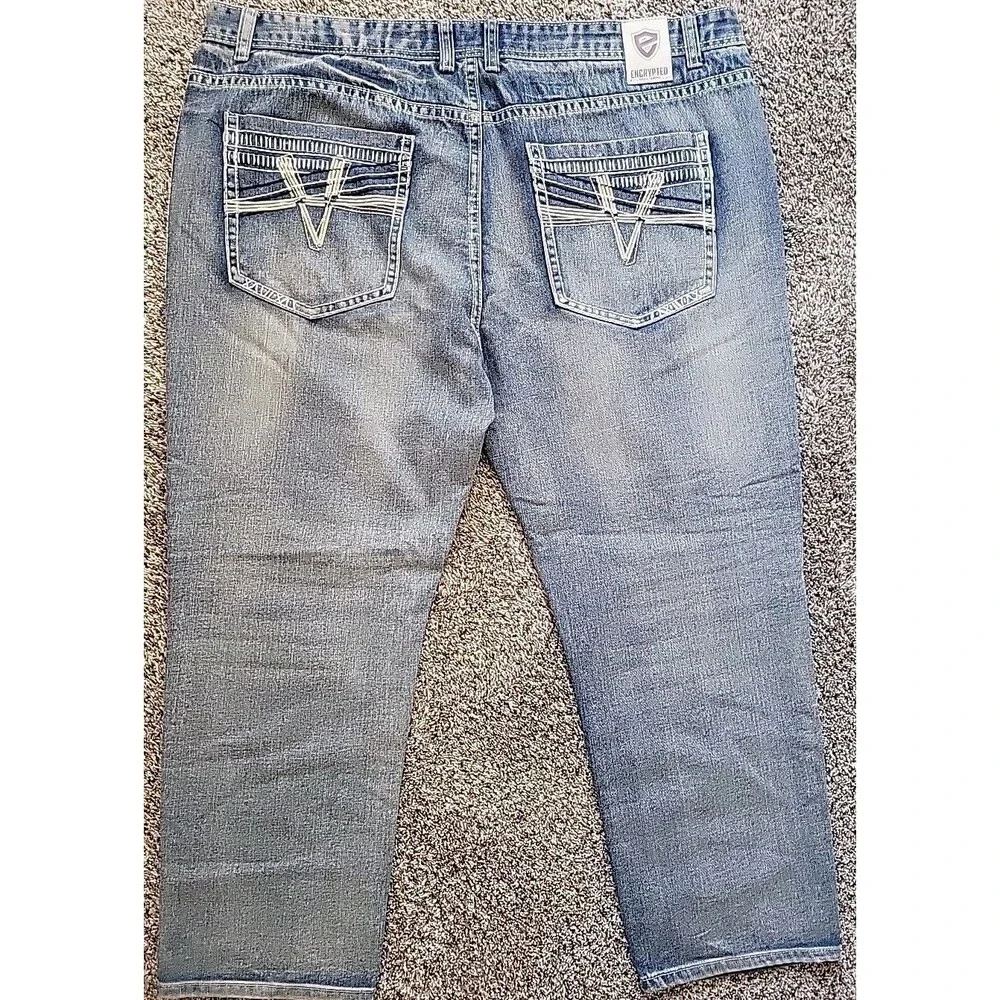 Big Men Jeans Encrypted Supply Company Acid Washed  Size 46x30 Good Condition
